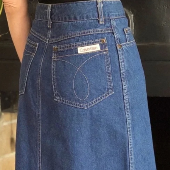 Calvin Klein Dresses & Skirts - 1980s vintage Calvin Klein A line denim blue jean skirt midi blue